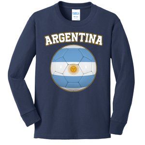 Argentina Team Flag Soccer Ball World Cup Kids Long Sleeve Shirt