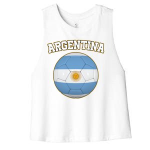 Argentina Team Flag Soccer Ball World Cup Women's Racerback Cropped Tank