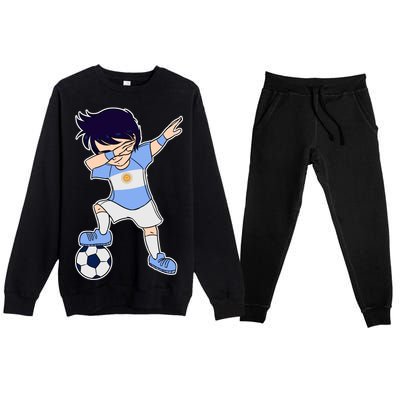 Argentinian Dabbing Soccer Boy Argentina Premium Crewneck Sweatsuit Set