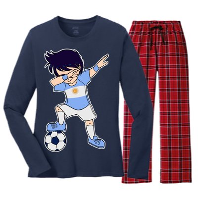 Argentinian Dabbing Soccer Boy Argentina Women's Long Sleeve Flannel Pajama Set 