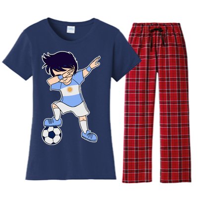 Argentinian Dabbing Soccer Boy Argentina Women's Flannel Pajama Set