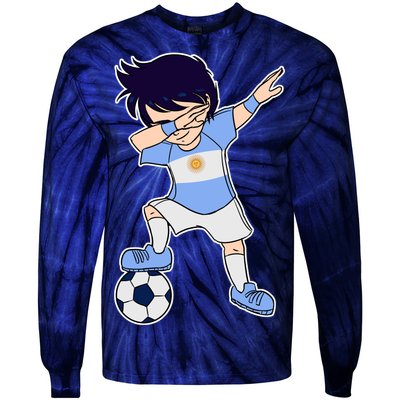 Argentinian Dabbing Soccer Boy Argentina Tie-Dye Long Sleeve Shirt