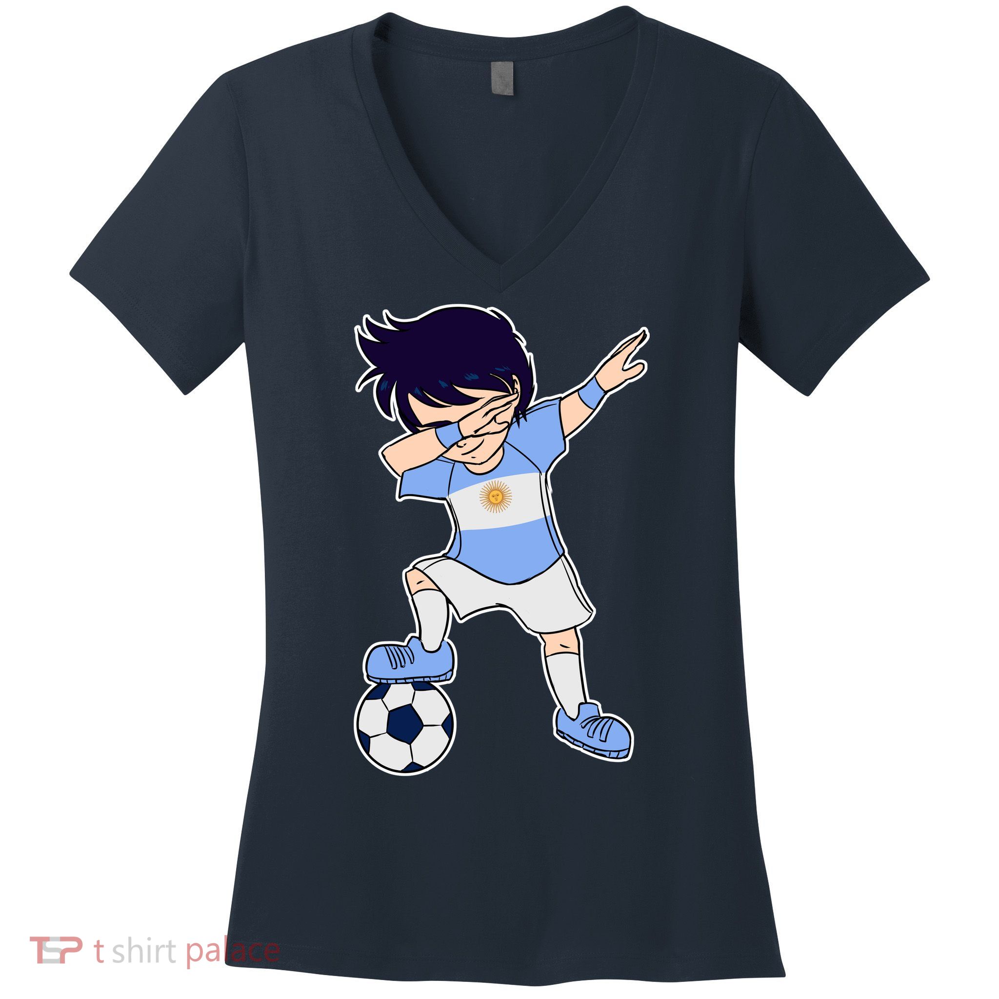 Argentinian Dabbing Soccer Boy Argentina Women's V-Neck T-Shirt