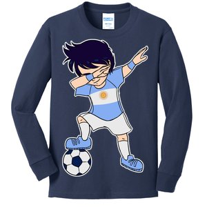 Argentinian Dabbing Soccer Boy Argentina Kids Long Sleeve Shirt