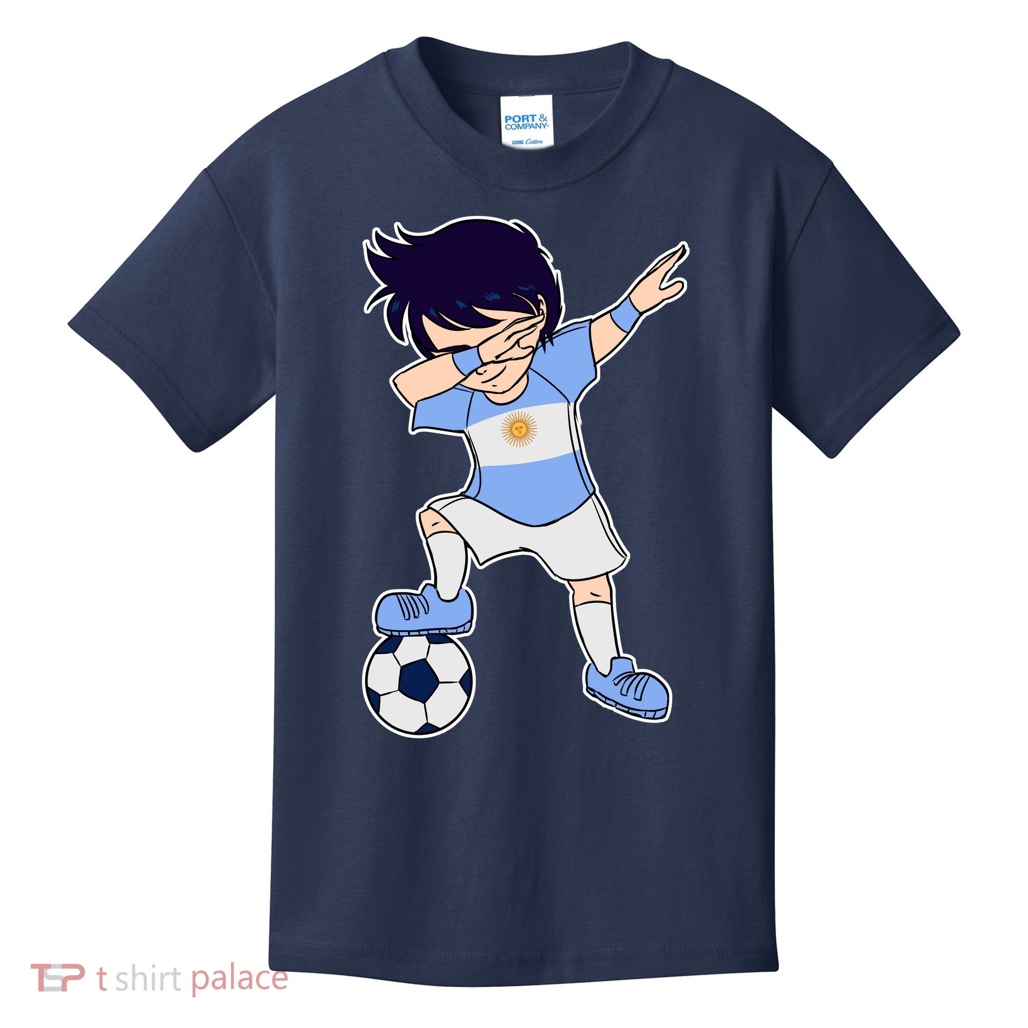 Argentinian Dabbing Soccer Boy Argentina Kids T-Shirt