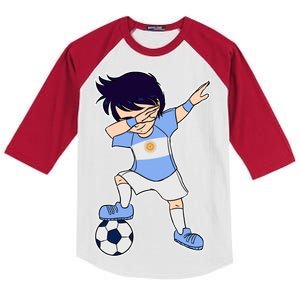 Argentinian Dabbing Soccer Boy Argentina Kids Colorblock Raglan Jersey