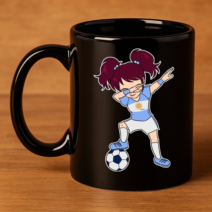 Argentinian Dabbing Soccer Gril Argentina 11oz C Handle Ceramic Mug