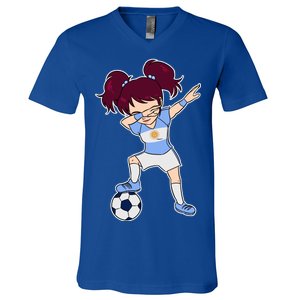 Argentinian Dabbing Soccer Gril Argentina V-Neck T-Shirt