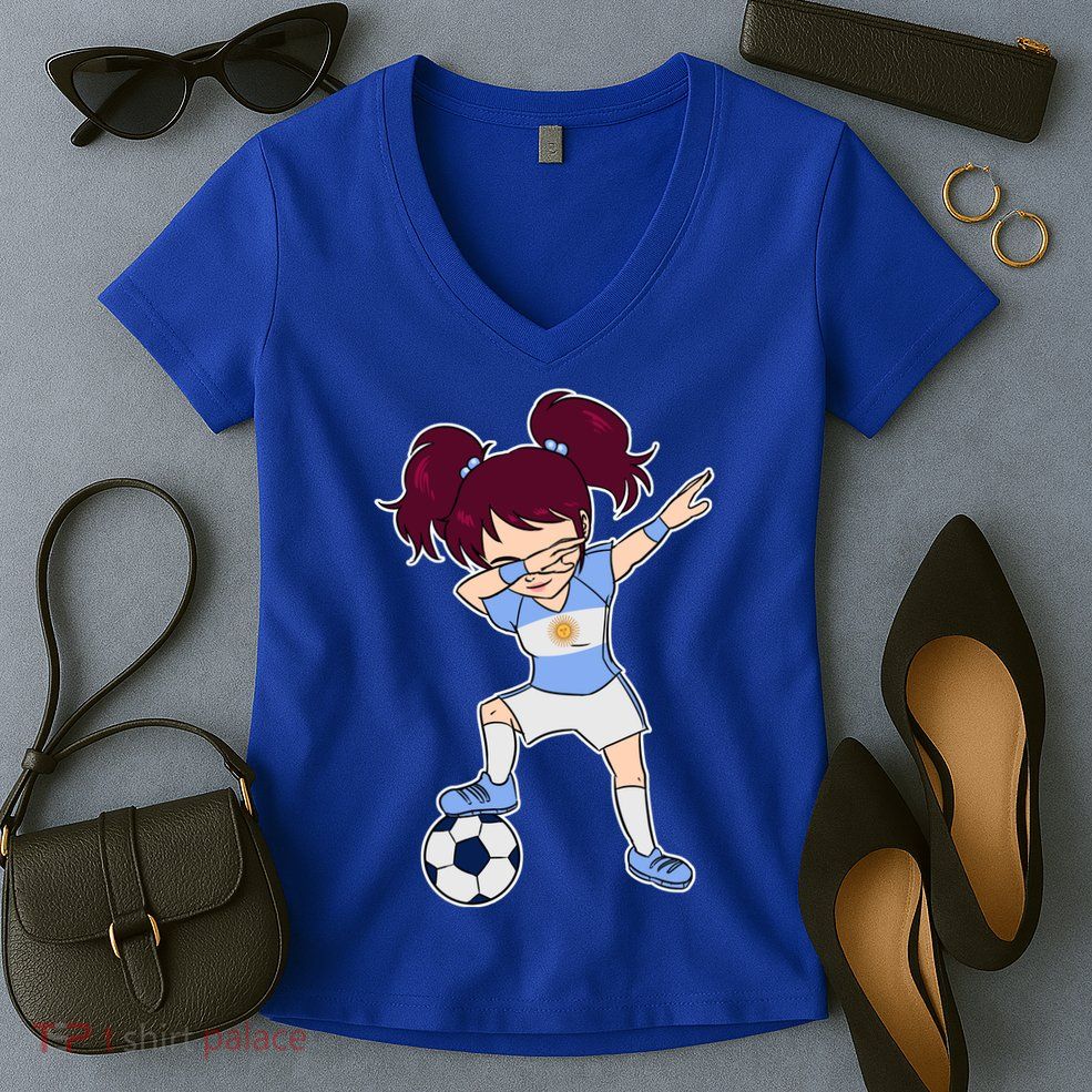 Argentinian Dabbing Soccer Gril Argentina Women's V-Neck T-Shirt