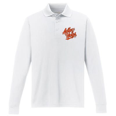 A.D.L.E.Y R.U.T.S.C.H.M.A.N Hug Script Baltimore Baseball Performance Long Sleeve Polo