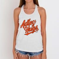 A.D.L.E.Y R.U.T.S.C.H.M.A.N Hug Script Baltimore Baseball Women's Knotted Racerback Tank