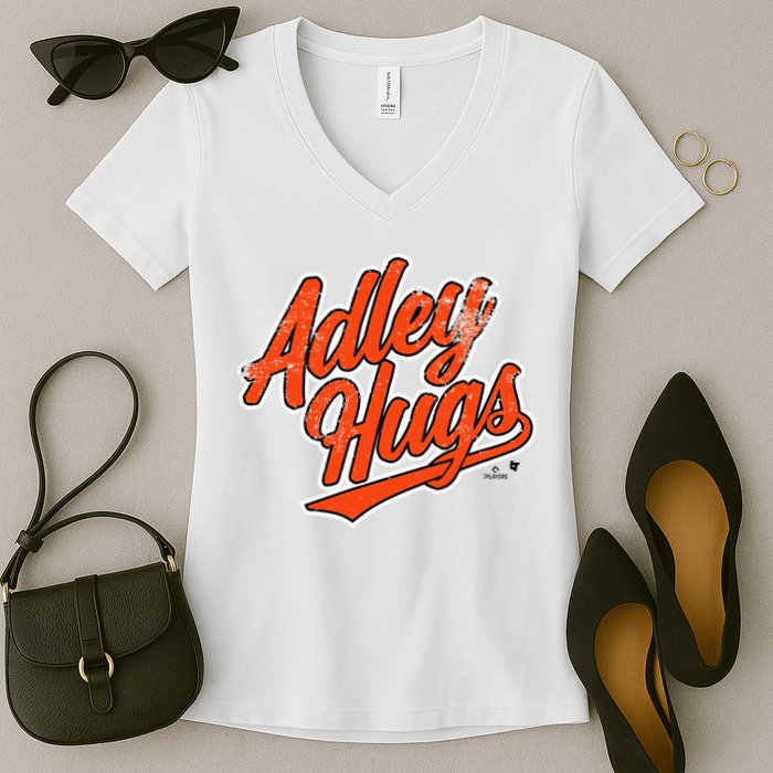 A.D.L.E.Y R.U.T.S.C.H.M.A.N Hug Script Baltimore Baseball Women's V-Neck T-Shirt