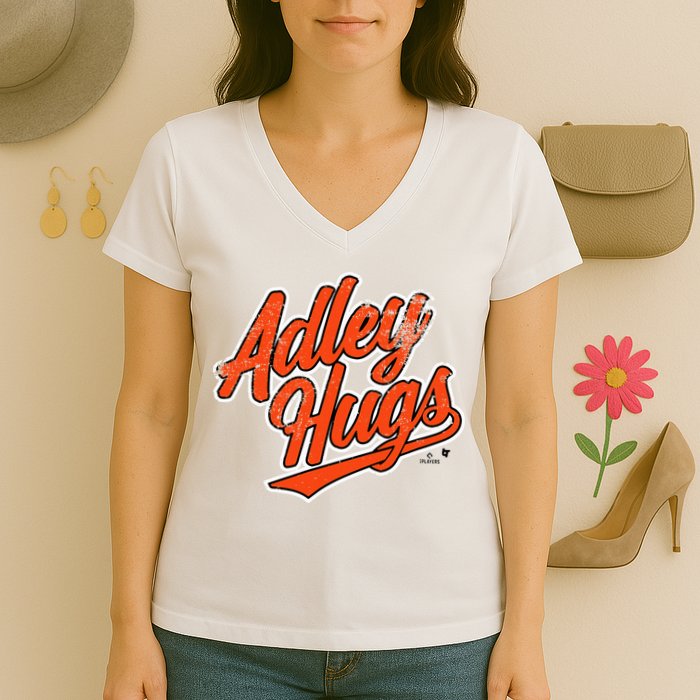 A.D.L.E.Y R.U.T.S.C.H.M.A.N Hug Script Baltimore Baseball Women's V-Neck T-Shirt