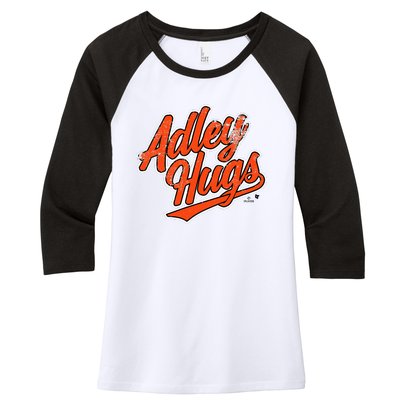 A.D.L.E.Y R.U.T.S.C.H.M.A.N Hug Script Baltimore Baseball Women's Tri-Blend 3/4-Sleeve Raglan Shirt