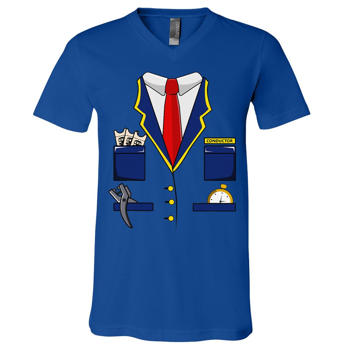 Adult Railroad Halloween Train Conductor Costume V-Neck T-Shirt