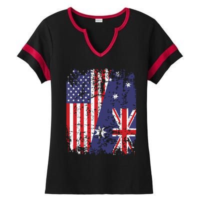 AUSTRALIAN ROOTS Half American Flag AUSTRALIA Ladies Halftime Notch Neck Tee