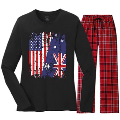 AUSTRALIAN ROOTS Half American Flag AUSTRALIA Women's Long Sleeve Flannel Pajama Set 