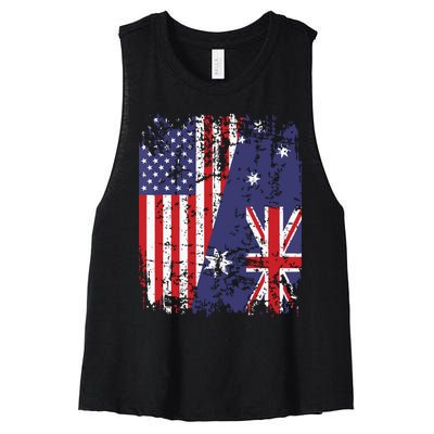 AUSTRALIAN ROOTS Half American Flag AUSTRALIA Women's Racerback Cropped Tank