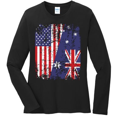 AUSTRALIAN ROOTS Half American Flag AUSTRALIA Ladies Long Sleeve Shirt