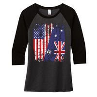 AUSTRALIAN ROOTS Half American Flag AUSTRALIA Women's Tri-Blend 3/4-Sleeve Raglan Shirt