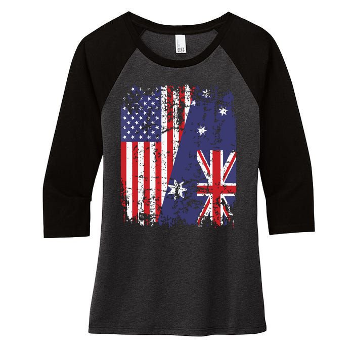 AUSTRALIAN ROOTS Half American Flag AUSTRALIA Women's Tri-Blend 3/4-Sleeve Raglan Shirt