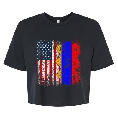 Armenian Roots Half American Flag America Armenia Flags Bella+Canvas Jersey Crop Tee