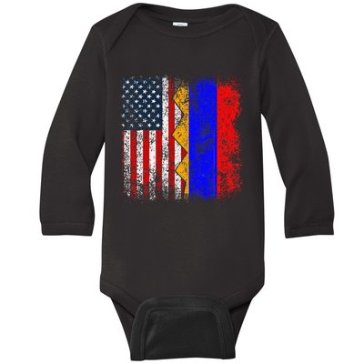 Armenian Roots Half American Flag America Armenia Flags Baby Long Sleeve Bodysuit