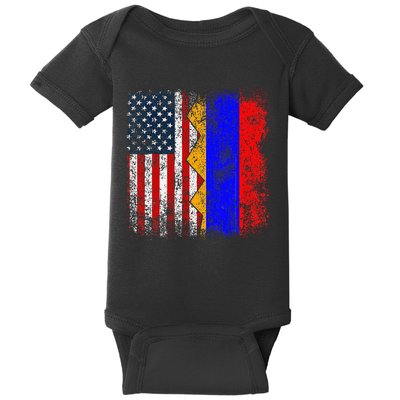 Armenian Roots Half American Flag America Armenia Flags Baby Bodysuit