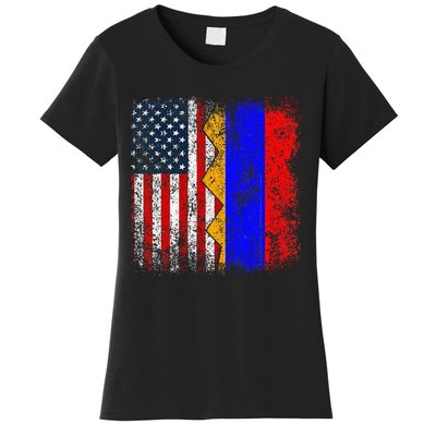 Armenian Roots Half American Flag America Armenia Flags Women's T-Shirt