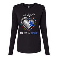 Autism Rainbow In April We Wear Blue Autism Awareness Month Womens Cotton Relaxed Long Sleeve T-Shirt