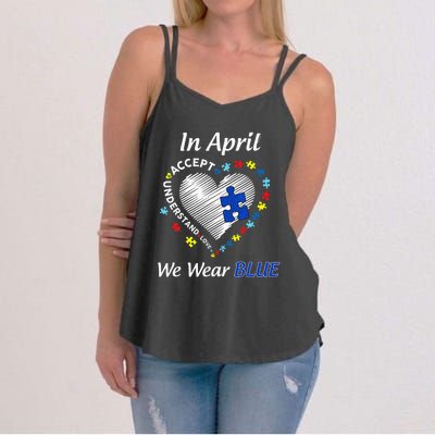 Autism Rainbow In April We Wear Blue Autism Awareness Month Women's Strappy Tank