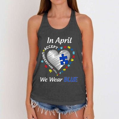 Autism Rainbow In April We Wear Blue Autism Awareness Month Women's Knotted Racerback Tank