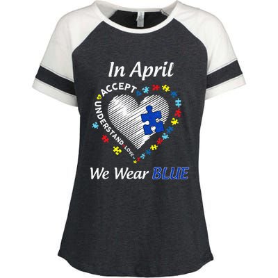 Autism Rainbow In April We Wear Blue Autism Awareness Month Enza Ladies Jersey Colorblock Tee