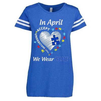 Autism Rainbow In April We Wear Blue Autism Awareness Month Enza Ladies Jersey Football T-Shirt