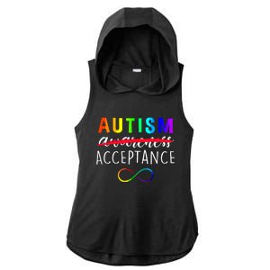 Autism Red Instead Acceptance Not Awareness Ladies PosiCharge Tri-Blend Wicking Draft Hoodie Tank