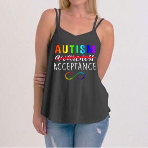 Autism Red Instead Acceptance Not Awareness Women's Strappy Tank