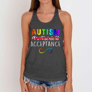 Autism Red Instead Acceptance Not Awareness Women's Knotted Racerback Tank