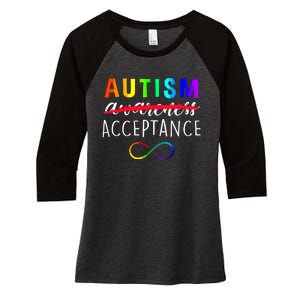 Autism Red Instead Acceptance Not Awareness Women's Tri-Blend 3/4-Sleeve Raglan Shirt