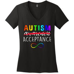 Autism Red Instead Acceptance Not Awareness Women's V-Neck T-Shirt