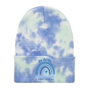 Autism Rainbow In April We Wear Blue Autism Awareness Month Gift Tie Dye 12in Knit Beanie