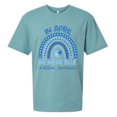 Autism Rainbow In April We Wear Blue Autism Awareness Month Gift Sueded Cloud Jersey T-Shirt