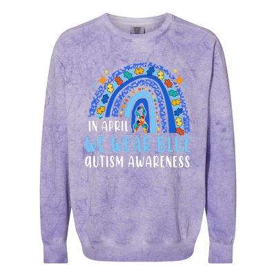 Autism Rainbow In April We Wear Blue Autism Awareness Colorblast Crewneck Sweatshirt