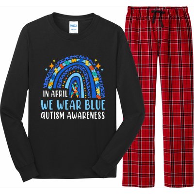 Autism Rainbow In April We Wear Blue Autism Awareness Long Sleeve Pajama Set