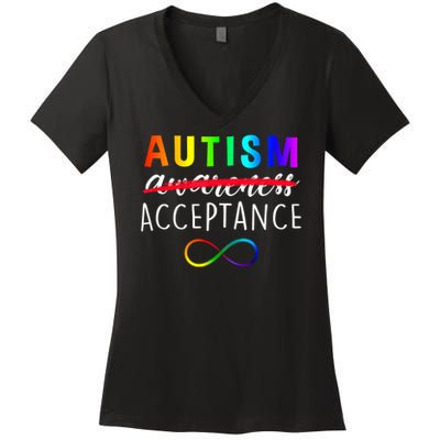 Autism - Red Instead - Acceptance Not Awareness Women's V-Neck T-Shirt