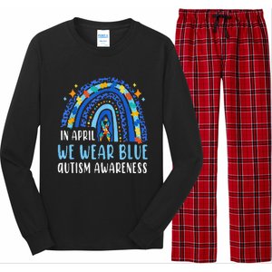 Autism Rainbow In April We Wear Blue Autism Awareness Long Sleeve Pajama Set