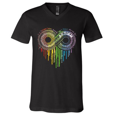 Autism Rainbow Infinity Symbol Asd Awareness V-Neck T-Shirt