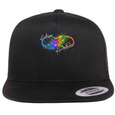 Autism Red Instead Infinity Symbol Autistic Acceptance Flat Bill Trucker Hat