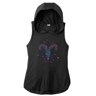 Aries Floral Zodiac Ladies PosiCharge Tri-Blend Wicking Draft Hoodie Tank