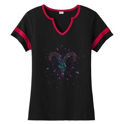 Aries Floral Zodiac Ladies Halftime Notch Neck Tee