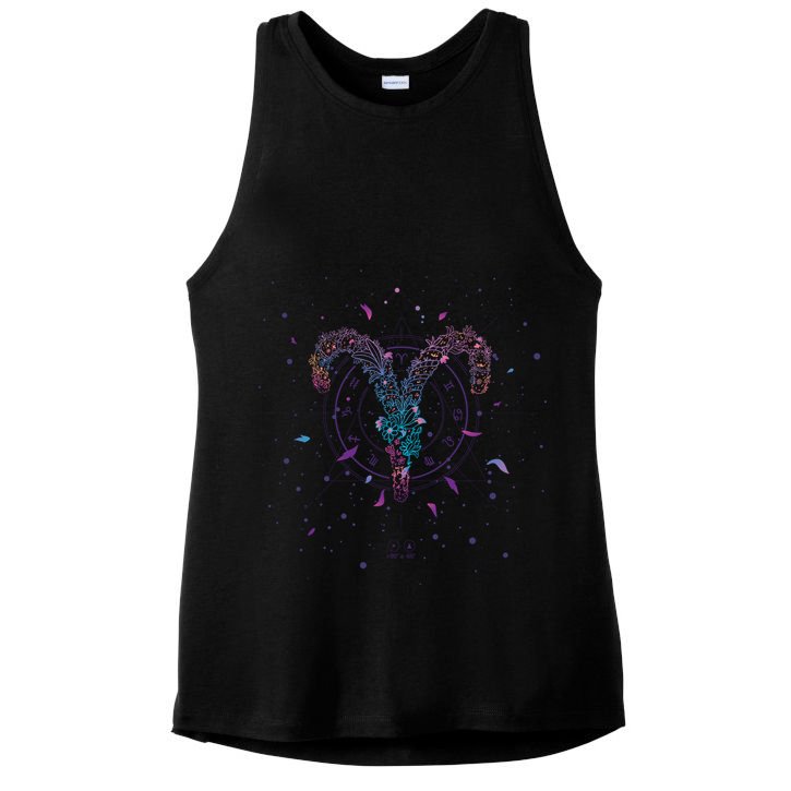 Aries Floral Zodiac Ladies PosiCharge Tri-Blend Wicking Tank